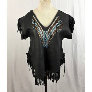 Custom Handmade Leather Fringe Top Beaded Western OOAK Unfinished Vtg Festive